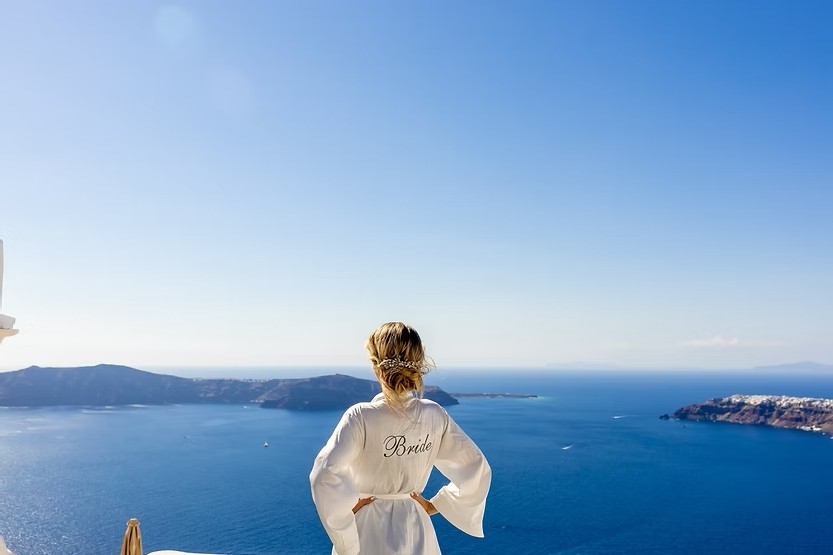Bride em casamento santorini