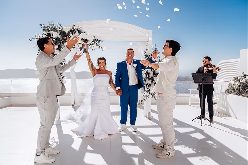violinista cerimonia casamento em santorini